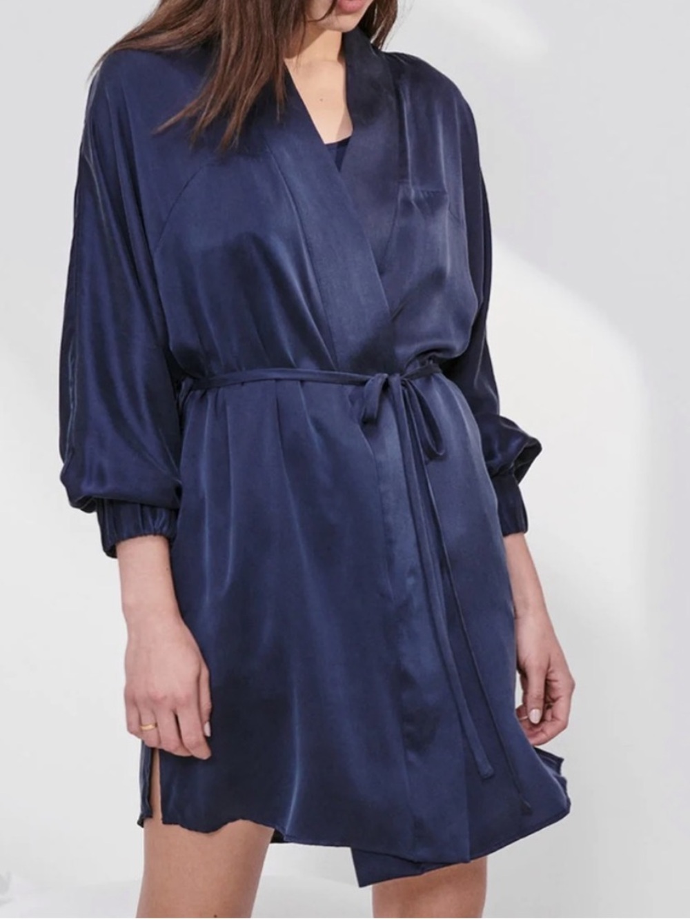 Lunya washable silk robe midnight blue L/XL